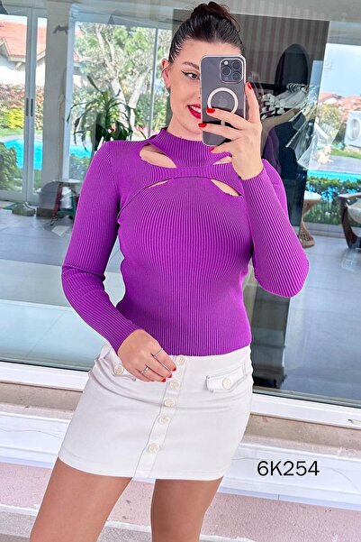 İnce Topuk Open Neckline Knitwear Bodysuit 6K254