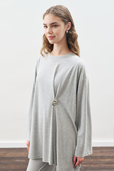 Manuka Knot Design Pants Suit Gray Melange