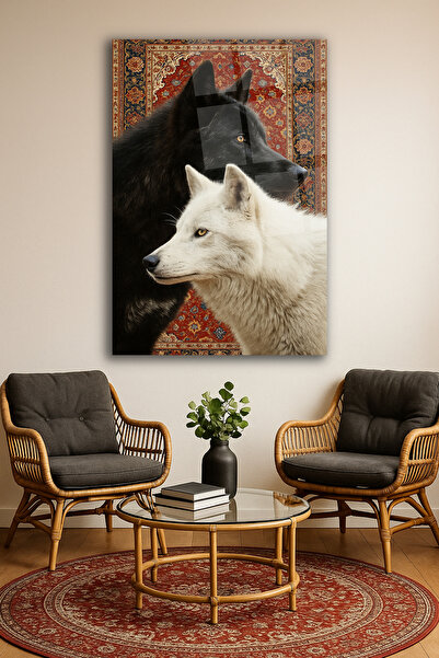 TAULART Black and White Wolf Visual Glass Painting Wolf Family Glass Painting Home Gift Love Themed Painting