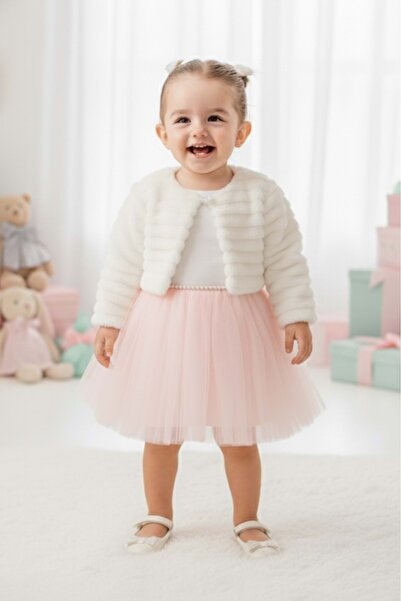 Mnk Baby&Kids Baby Girl Dress with Plush Bolero M00771 Pink