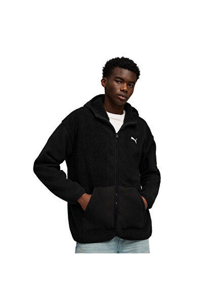 Puma Hanorac negru pentru bărbați, stil casual, cu fermoar complet, Ess Eleva...