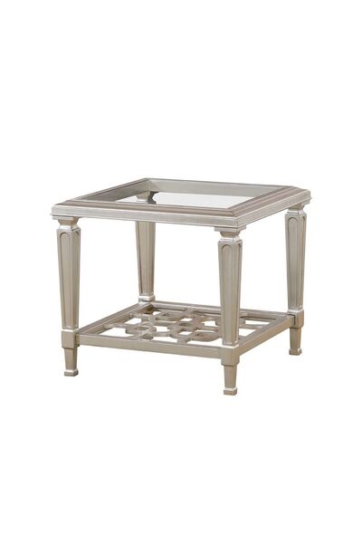 Danube Home طاولة نيفيرو الجانبية الأنيقة باللون البني والزجاجي مع ضمان لمدة عامين