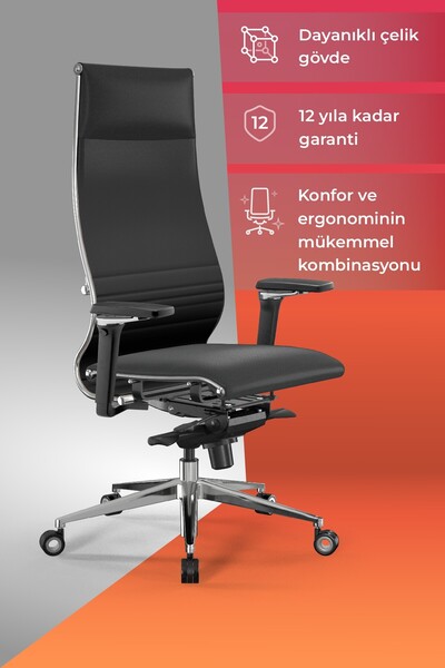 METTA Samurai Ergonomik Koltuk | Bel Destekli, Tekerlekli, Siyah, Deri Yönetici Koltuğu -50A.F.1.62