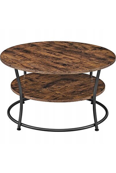 Artool round dining/living table, chipboard & metal, with storage shelf, rustic brown and black, 80x