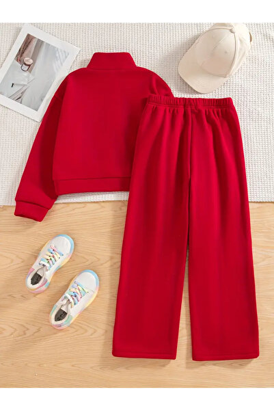 npLStore Children's New Bow Printed 100% Cotton Long Sleeve Half Zipper Sweatshirt-Sweatpants