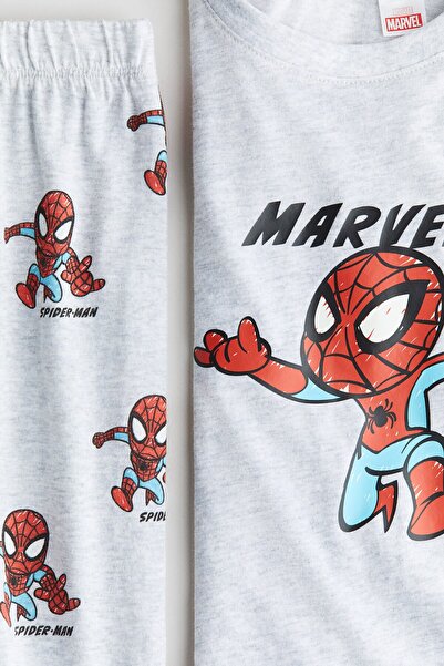 H&M Pamuklu ve Baskılı Jarse Pijama Takımı