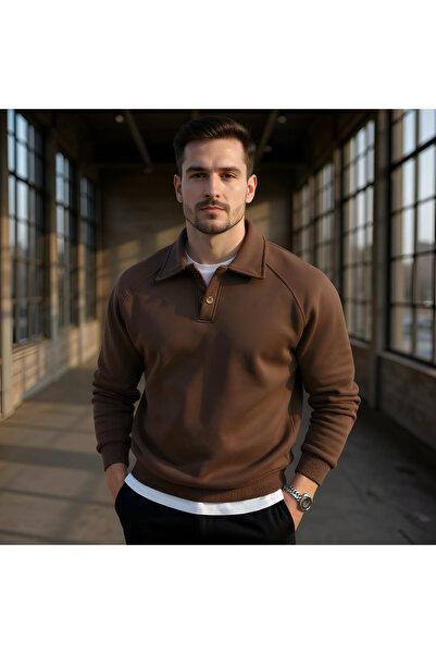 Shine Stone Ανδρικό φούτερ με κουμπιά με λαιμόκοψη και μανίκια ρεγκλάν από ύφασμα 3 κλωστών