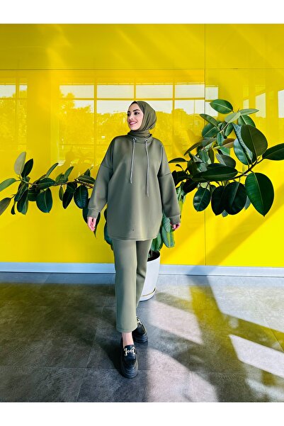 She Olive Scuba Pants Suit Green