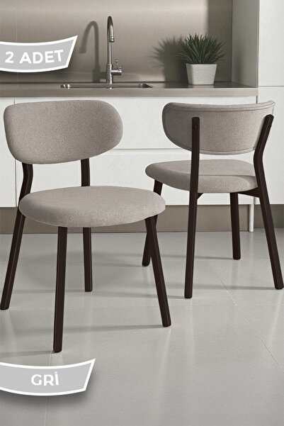 Canisa Toldy Serisi 2 Adet Gri Bukle Kumaş Mutfak Sandalyesi Kahverengi Metal...