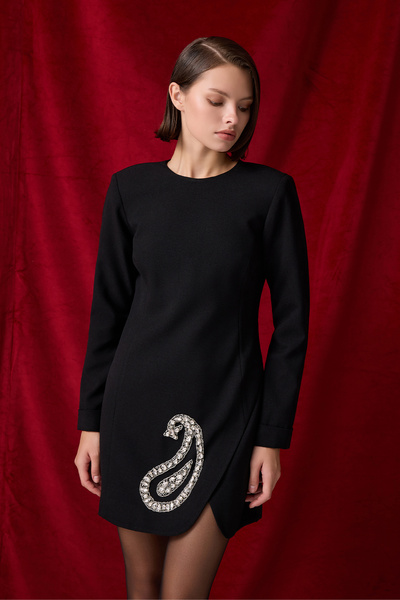 Jus De Pommes SİYAH İŞLEMELİ MİNİ ELBİSE