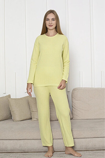 Farya Home Cotton Thick Winter Interlock Striped Long Sleeve Knitted Pajama Set