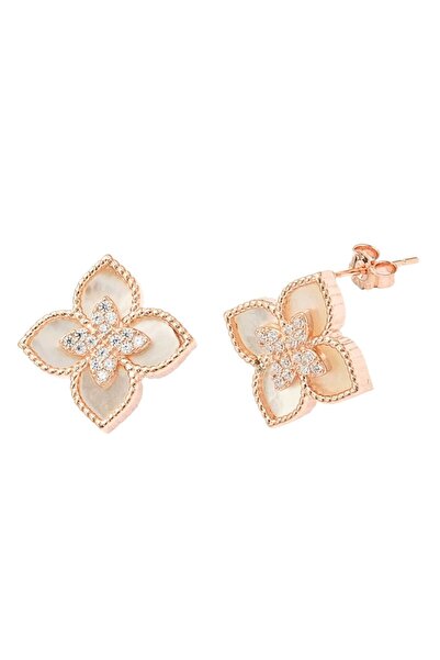 Bijuteria SORELLY 18k Rose Gold Plated Silver Earrings with Mother of Pearl Flower