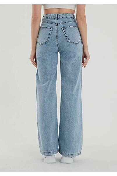 civetta Women's Snow Wash Blue Super High Waist Loose Jeans Palazzo Trousers