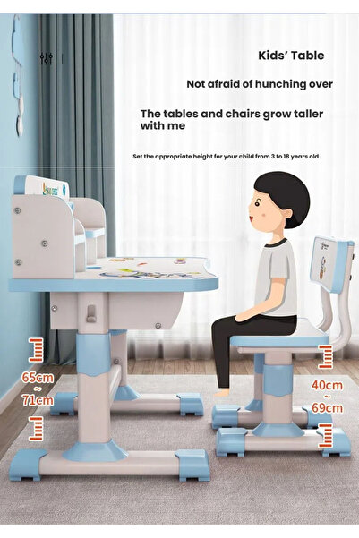 POWER Children's height-adjustable study desk and chair with storage drawers