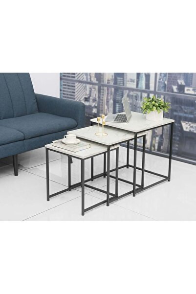 Danube Home Mayville Set of 3 Nesting Tables – White & Black Space-Saving Mod...
