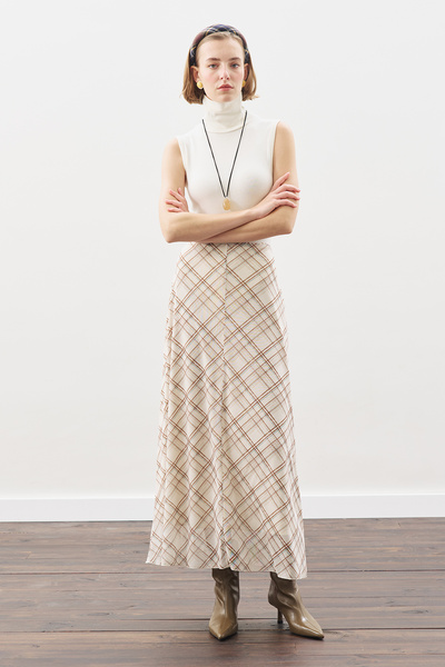 Manuka Patterned Tulle Skirt Beige Plaid