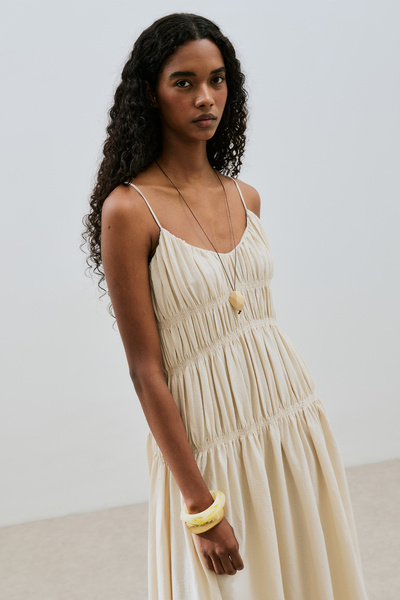 Manuka Textured Ruched Detail Dress Natural