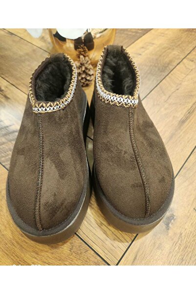 McMelzo Kadın İçi Kürklü kalın taban Terlik Bot&bootie Kahve