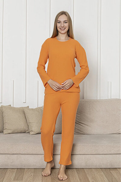 Farya Home Cotton Thick Winter Interlock Striped Long Sleeve Knitted Pajama Set