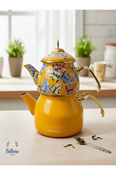 BELBERRA Bambum Summer Emaye Sarı Çaydanlık Gold Kulplu