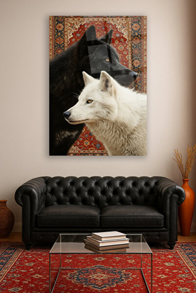 TAULART Black and White Wolf Visual Glass Painting Wolf Family Glass Painting Home Gift Love Themed Painting