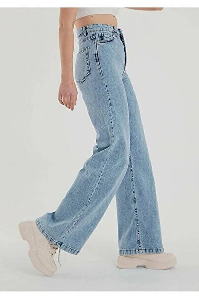 civetta Women's Snow Wash Blue Super High Waist Loose Jeans Palazzo Trousers