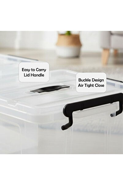 Houzi 16 L x 2 Storage Box with Lockable Lid Clean Plastic Organizer - Transparent Box Storing Toys.