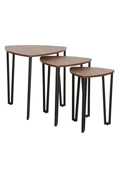 Danube Home مجموعة أسجارد من 3 طاولات جانبية متداخلة - لون الجوز والأسود، عصرية وموفرة للمساحة