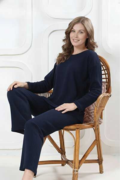 Farya Home Cotton Thick Winter Interlock Striped Long Sleeve Knitted Pajama Set