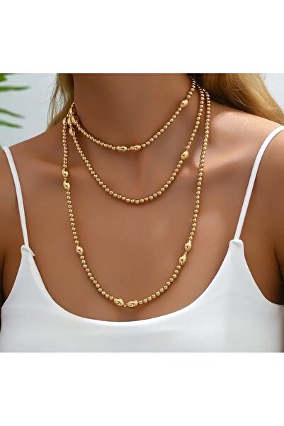 by Natalie قلادة من الخرز اللؤلؤي باللون الذهبي بطول 130 سم قلادة طويلة مصنوع...