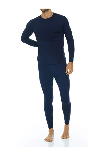 Generic Men’s Ultra Soft Winter Warm Long Set Base Layer Lined Thermal Underwear - Navy, L