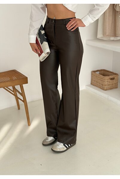 AREF JEANS Deri Salaş Pantolon Kahve