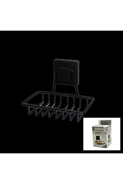 Smyrna أسود - حامل صابون معدني صلب مربع مع لاصق قوي 11 × 12.5 × 11 سم (5047)