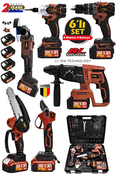 STAXX POWER 10Pilli 4 Akülü 388VF Bl Motor Kırıcı Delici + Taşlama + Somun Sö...