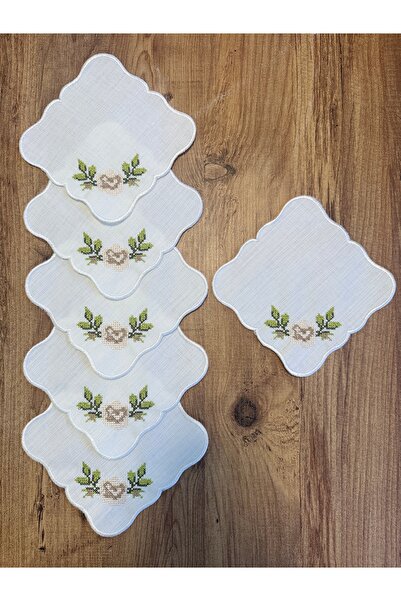 MODA Șervețele de prezentare Ecru, șervețele de cocktail cu broderie pe parte...