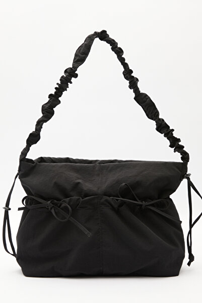 Manuka Black Tote Bag with Drawstring Detail