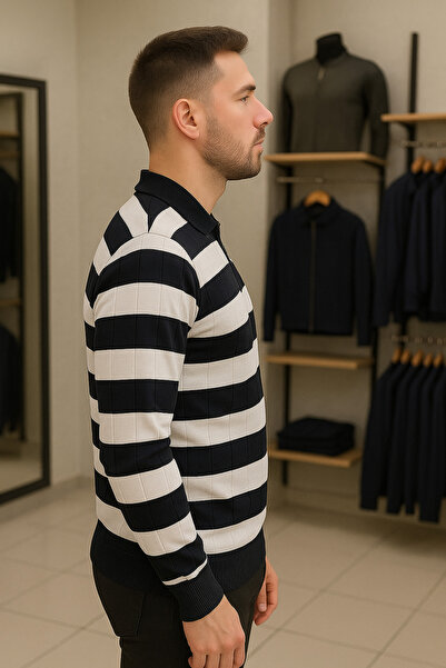 Maccali Ανδρικό μακρυμάνικο μαύρο πλεκτό πουλόβερ με ρίγες