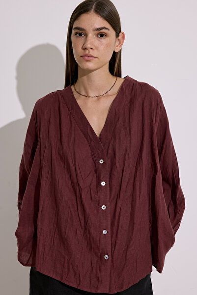 Manuka Keten Crush Buttoned Blouse Plum Crush