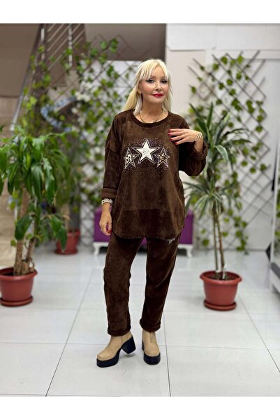 Punta Otantik Nc23081 Star Patterned Stone Italian Velvet Suit Brown