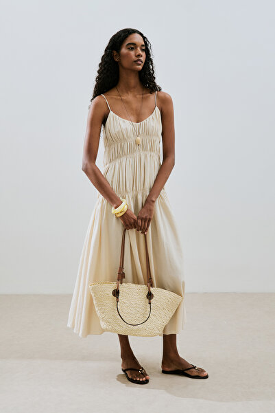 Manuka Textured Ruched Detail Dress Natural