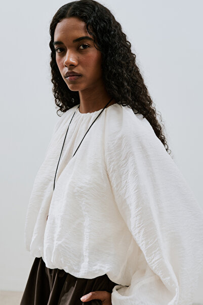 Manuka Balon Form Kisa Bluz Ekru