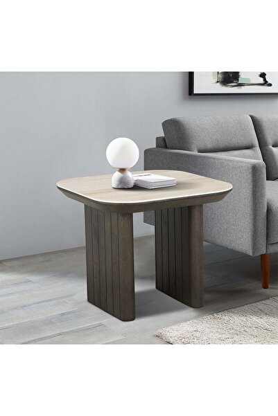 Danube Home Brookside Stone Top End Table – Beige & Oak Veneer Stylish Accent...