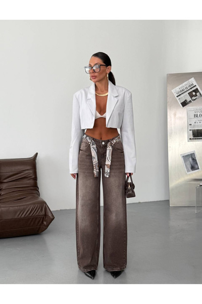 Weekeep Retro Jean Pants with Stone Washed Scarf Detail