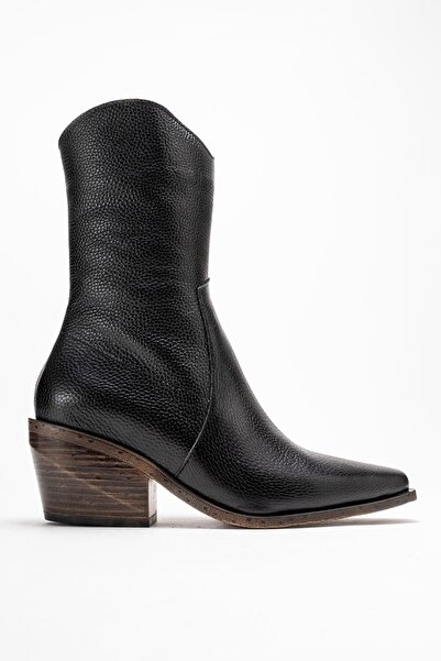 Ataköy Ayakkabı KADIN DERİ KALIN TOPUKLU WESTERN BOT SIYAH