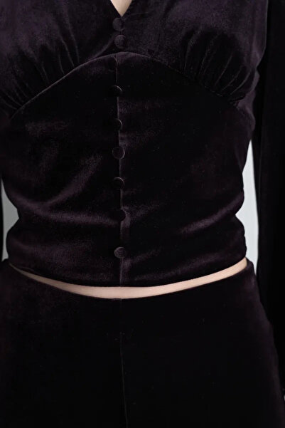 Gusto V-Neck Velvet Blouse - Plum