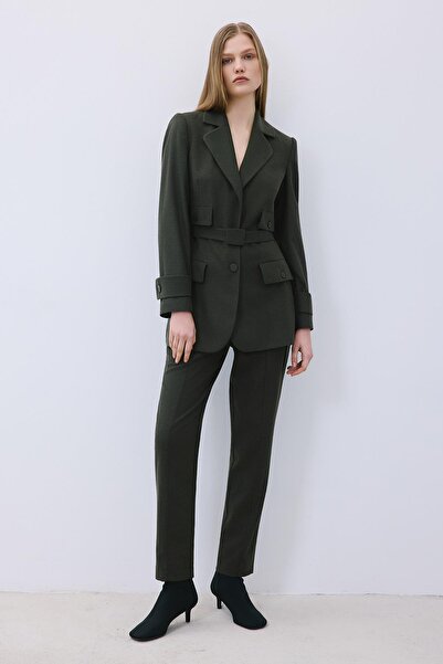 rue Lined Khaki Jacket with Belted Pocket Detail