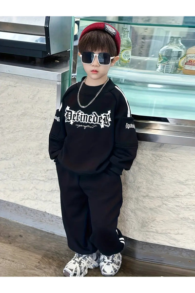 Machetta Çocuk Definedeir Printed Oversized Crew Neck Sweatshirt Tracksuit Set