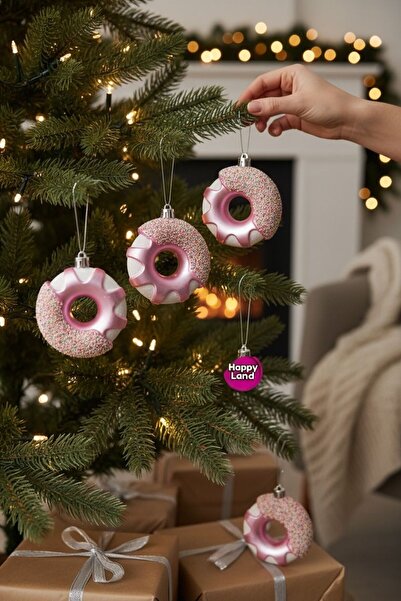 Happyland Christmas Pine Tree Ornament Pink Color Donut Christmas Ornament 8 cm 3 Pieces Glitter Ornament Happy2025119
