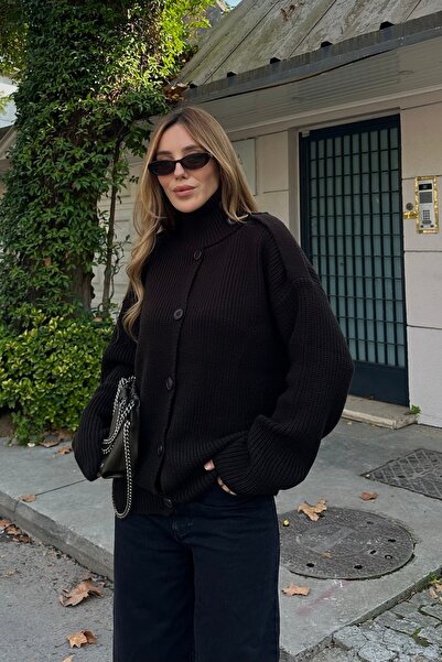 Laluvia Bitter Brown Epaulet Buttoned Sweater - 04632