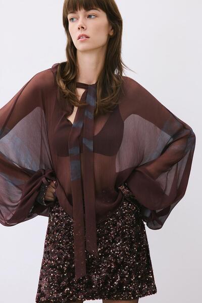 rue Sequin Lined Mini Burgundy Skirt